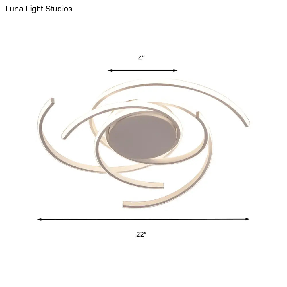 Contemporary 22’/29.5’ Wide Twisted Flush Mount Light - Led Acrylic Ceiling Lamp White/Black