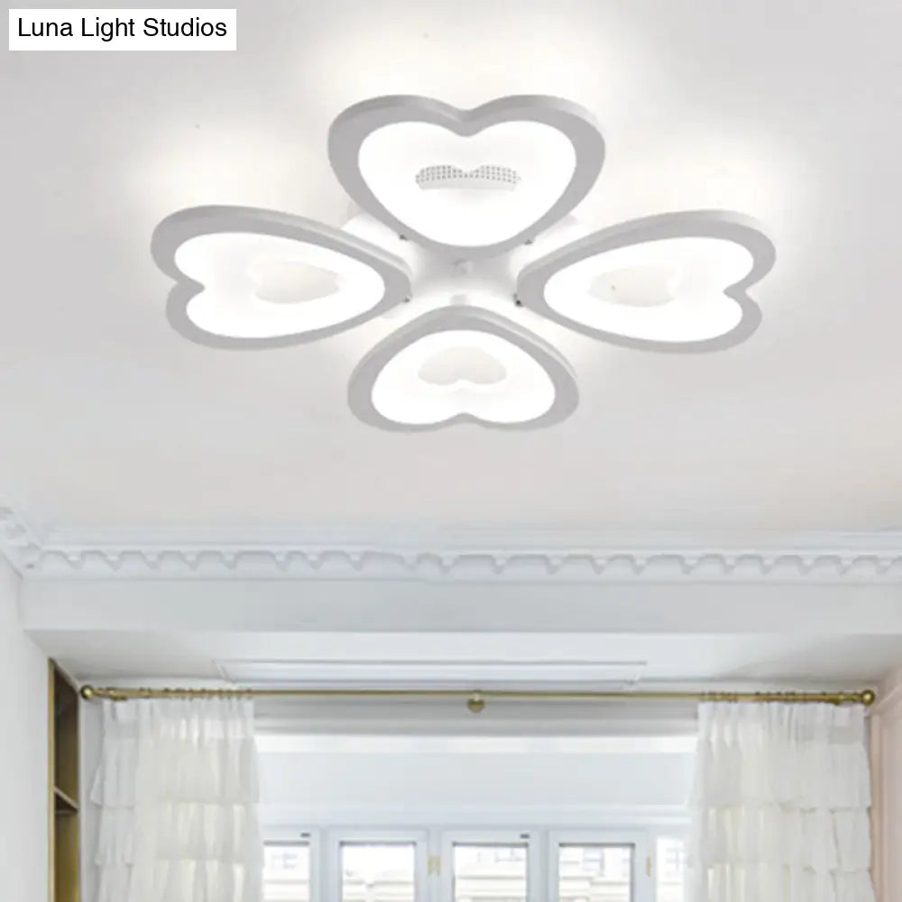 Contemporary 4/6 - Light Ceiling Mount Fixture With Acrylic Shade - White Heart Flush Lamp In