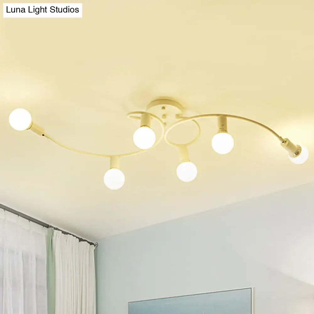 Contemporary 6 - Light Semi Flush Light Fixture With Curved Arm And Opal Glass Shade