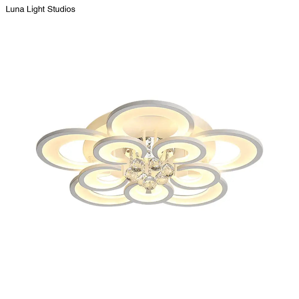 Contemporary Acrylic Flush Mount Ceiling Light With Crystal Drop - Multi-Layer Circular Design