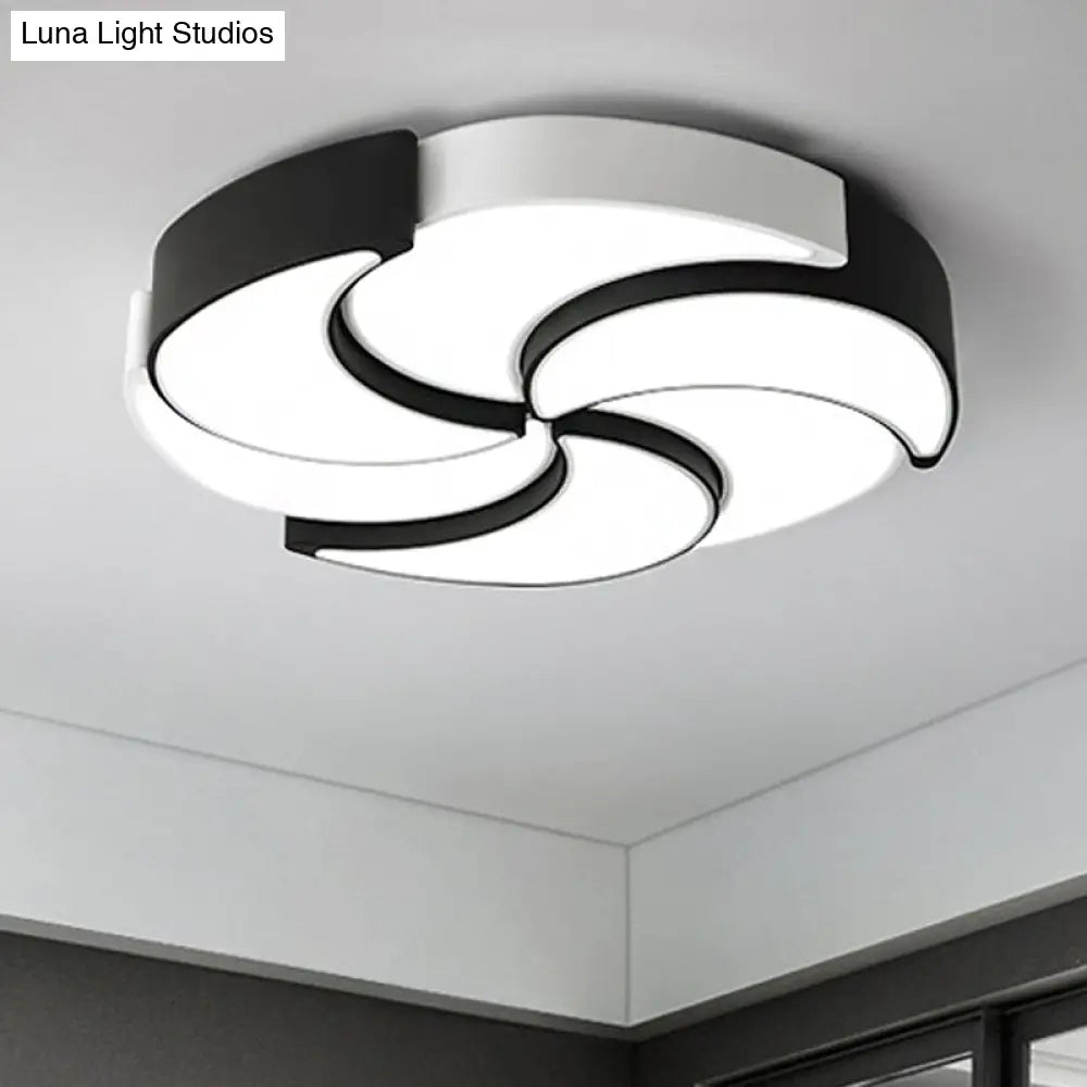 Contemporary Acrylic Flush Mount Led Ceiling Light With Windmill Design - Circular Black & White