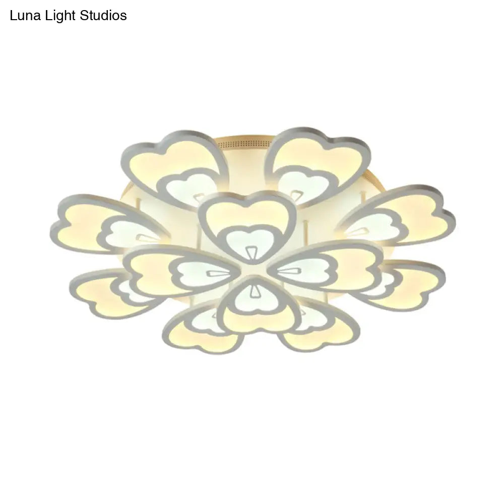 Contemporary Acrylic Heart Ceiling Light - 6/9/12 Lights Warm/White/Natural Flush Mount For Dining