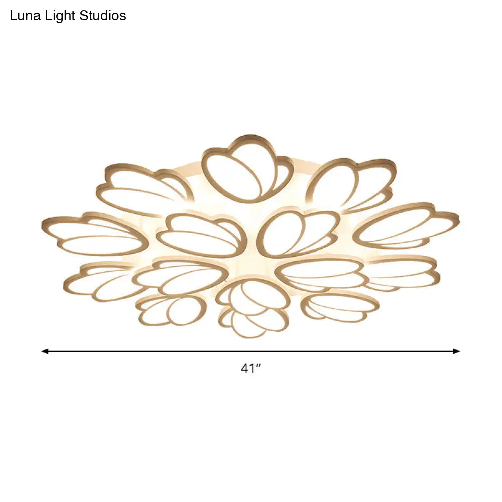 Contemporary Acrylic Leaf Flush Mount Light - Led Ceiling Fixture For Living Room 3/6/9