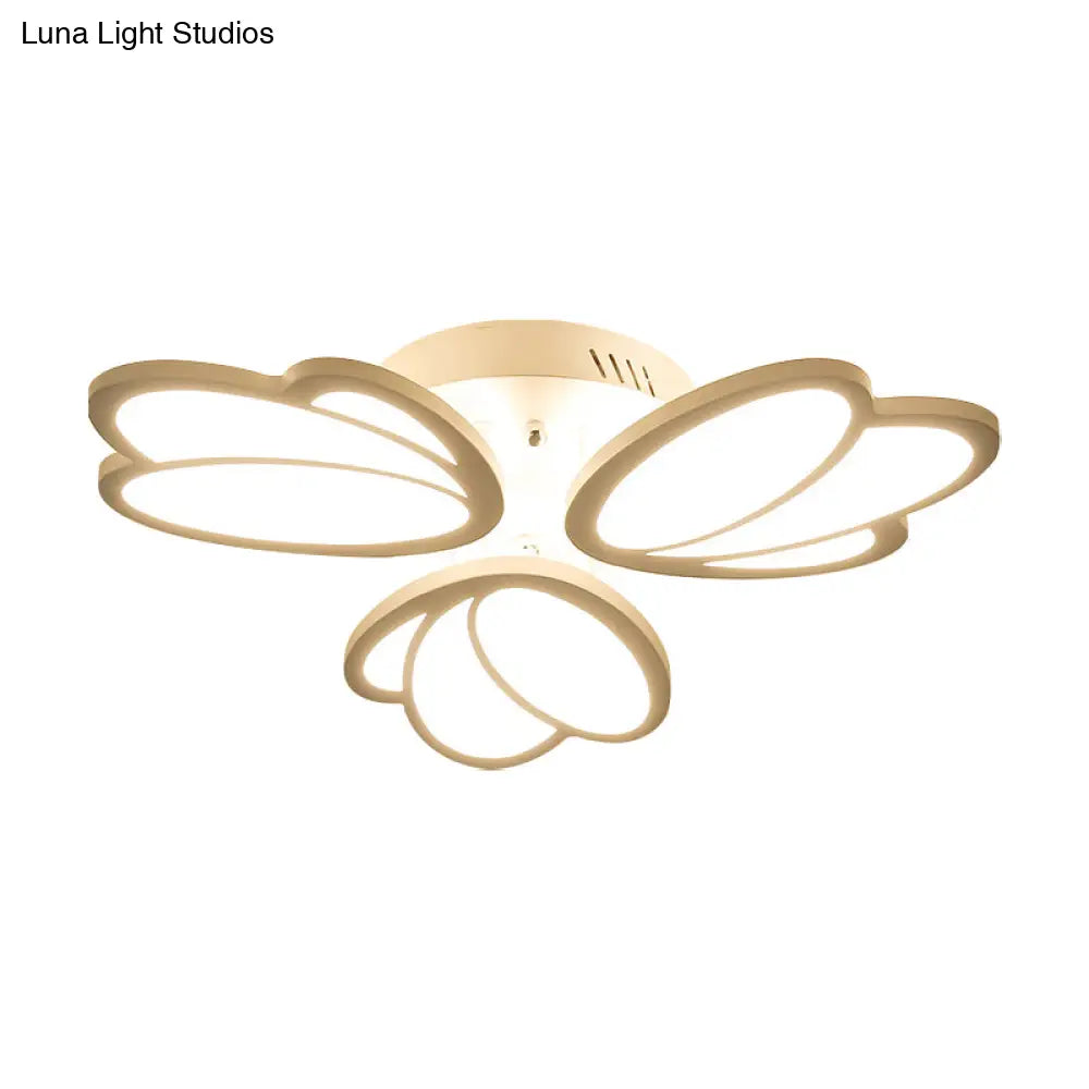Contemporary Acrylic Leaf Flush Mount Light - Led Ceiling Fixture For Living Room 3/6/9