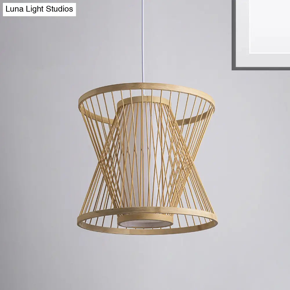Contemporary Bamboo Cone Suspension Pendant Light Kit For Restaurants - 1 Bulb Wood Hanging Sizes: