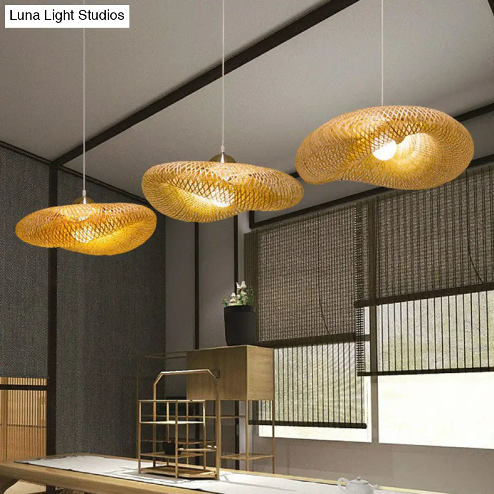 Contemporary Bamboo Pendant Light - Single-Bulb Wood Suspension For Restaurants
