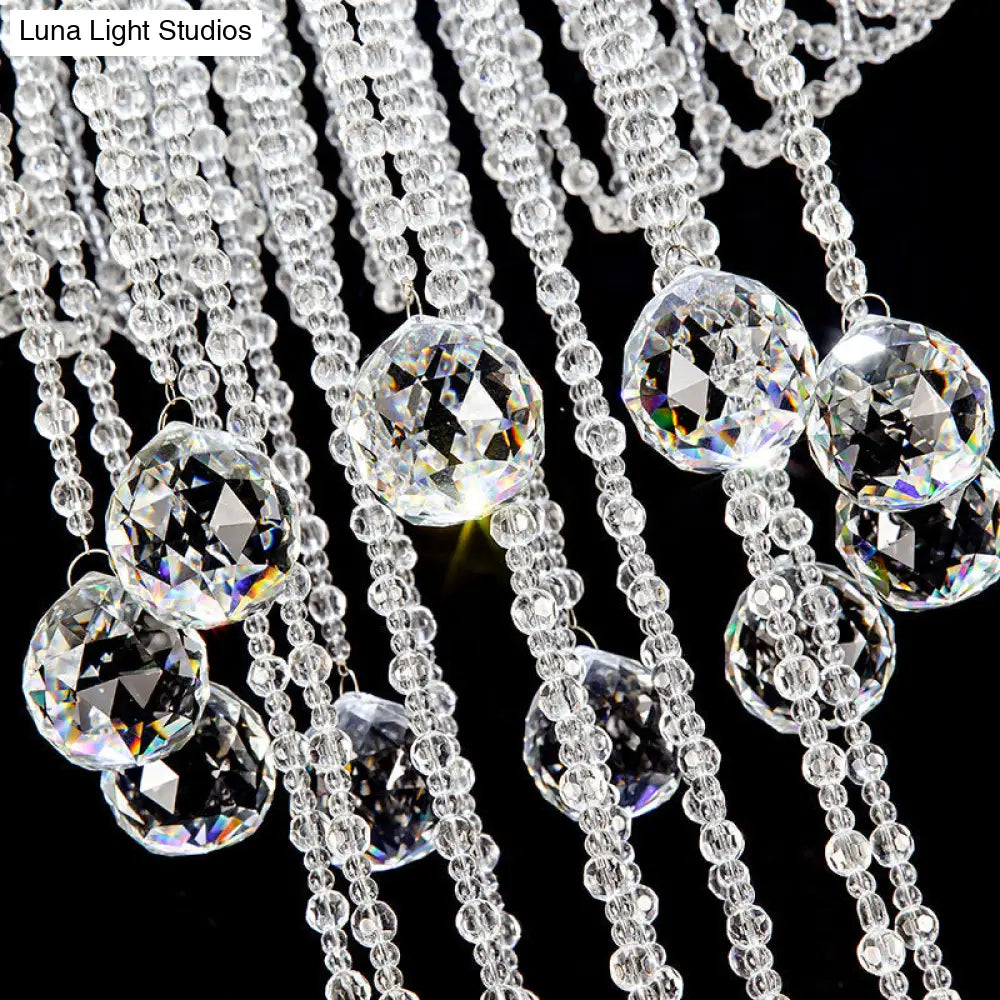 Contemporary Beaded Crystal Led Flush Light Fixture - Nickel Mount Ceiling Lighting For Living Room