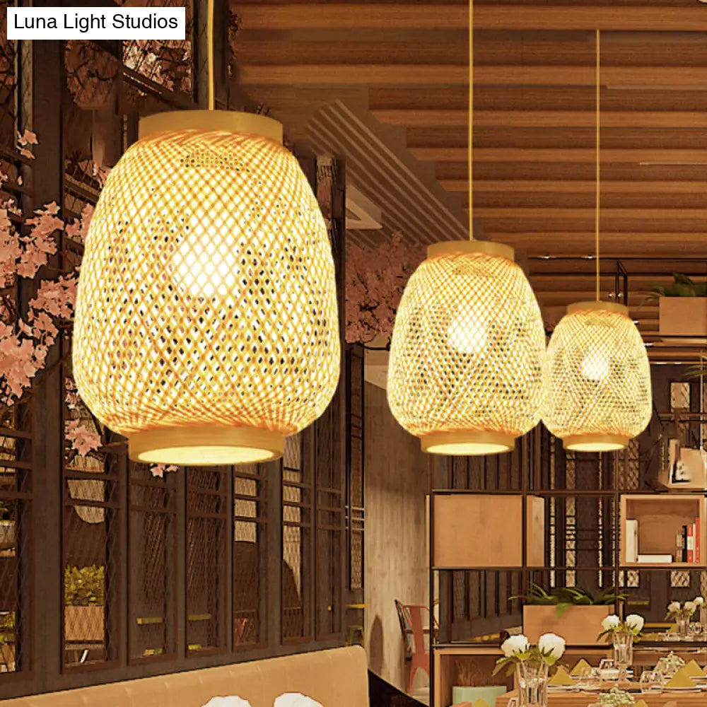Contemporary Beige Lantern Pendant Light For Restaurants - 1-Light Ceiling Fixture