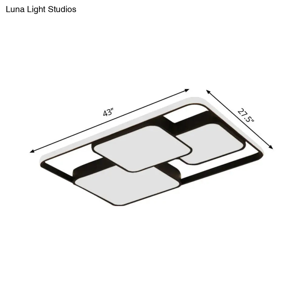 Contemporary Black And White Rectangular/Square Flush Mount Led Ceiling Light For Living Room -