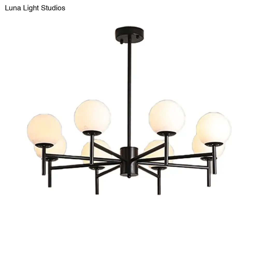 Contemporary Black/Gold Globe Chandelier with Radial Design - 6/8/9 Lights Milk Glass Hanging Lamp
