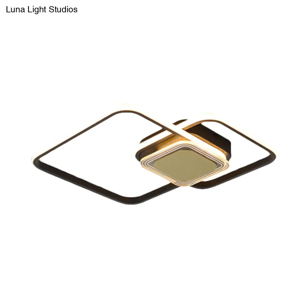 Contemporary Black/Gold Metal Flushmount Led Ceiling Light For Bedroom - 2 - Rhombus Frame Design