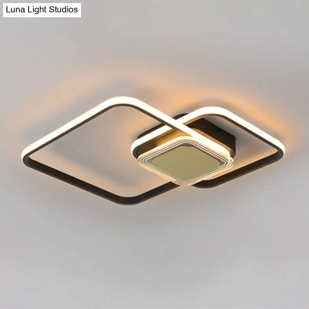 Contemporary Black/Gold Metal Flushmount Led Ceiling Light For Bedroom - 2 - Rhombus Frame Design