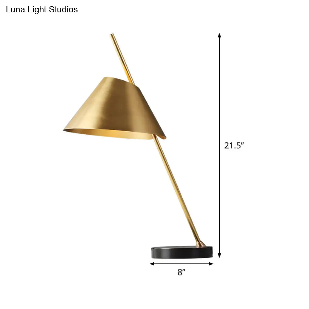 Contemporary Brass Conical Nightstand Lamp With Metal 1-Head Night Lighting Perfect For Bedrooms