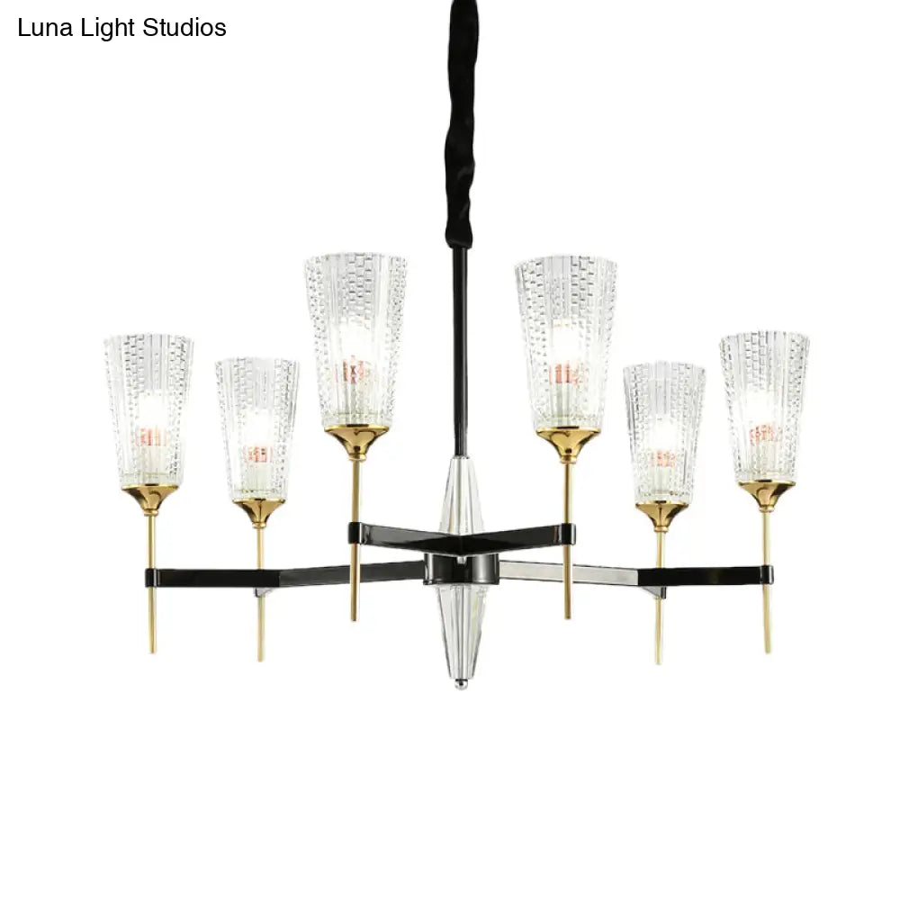 Contemporary Chandelier With Crystal Shade - Elegant Brass Pendant Fixture 6/8/12 Lights
