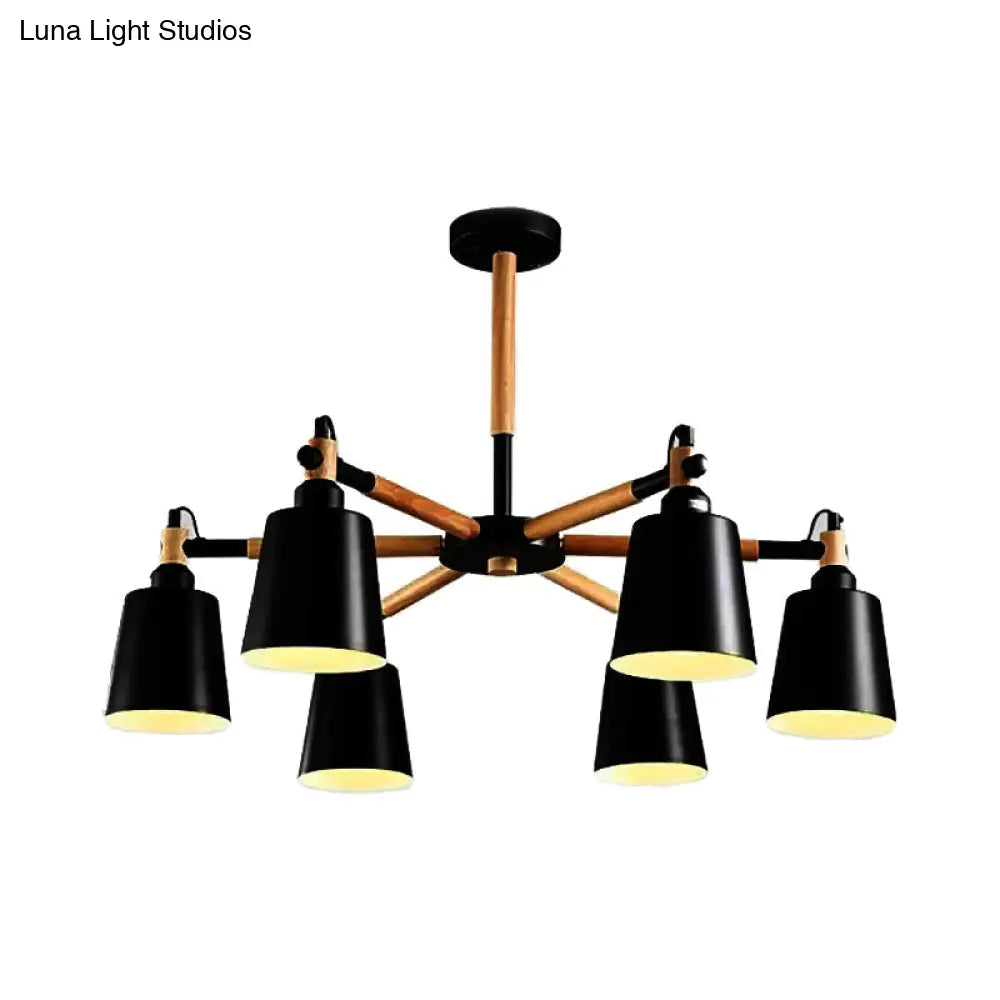 Contemporary Chandelier With Trapezoid Metal Shade - 6 Lights Stylish Hanging Light For Foyers