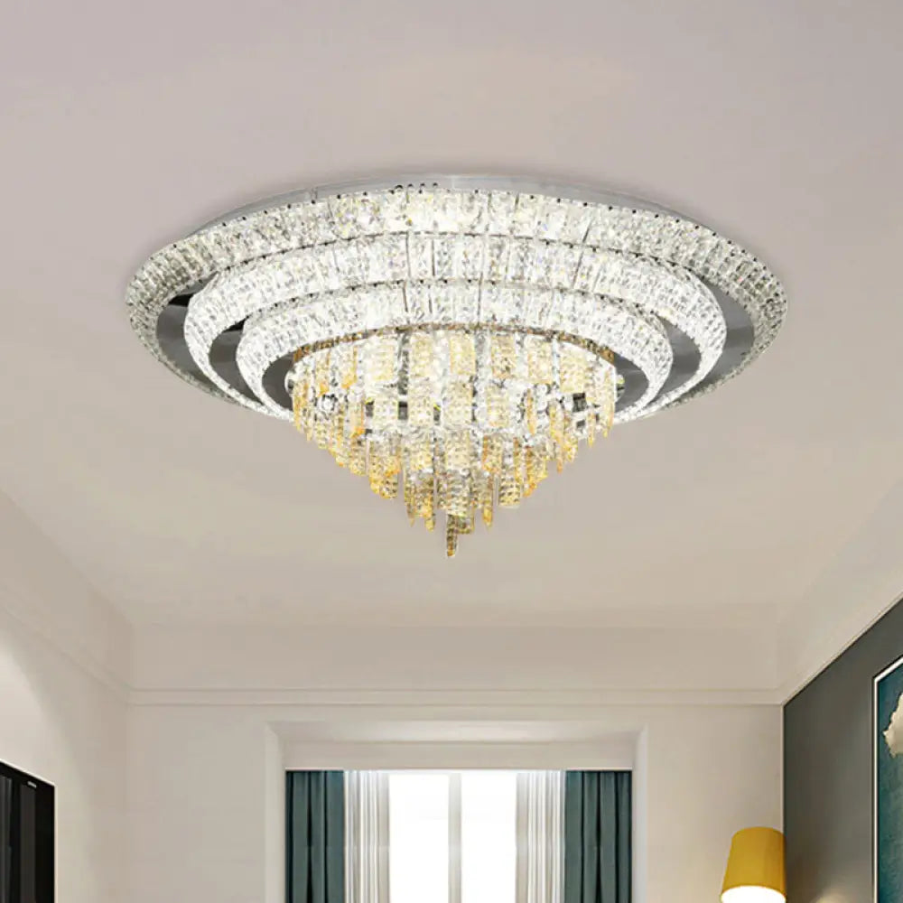 Contemporary Chrome Led Flushmount Ceiling Light With Crystal Encrusted Multi - Circle Design