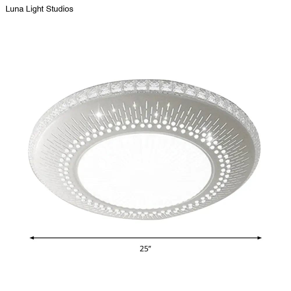 Contemporary Crystal Accent Led Ceiling Lamp - 21’/25’ Round Shade Flush Mount Fixture White Light