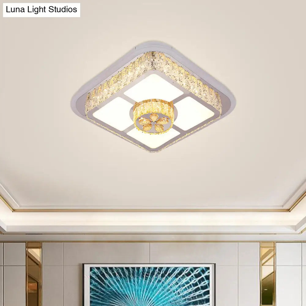 Contemporary Crystal Ceiling Lamp: Round/Flower Led Flushmount Lighting Silver With Warm/White