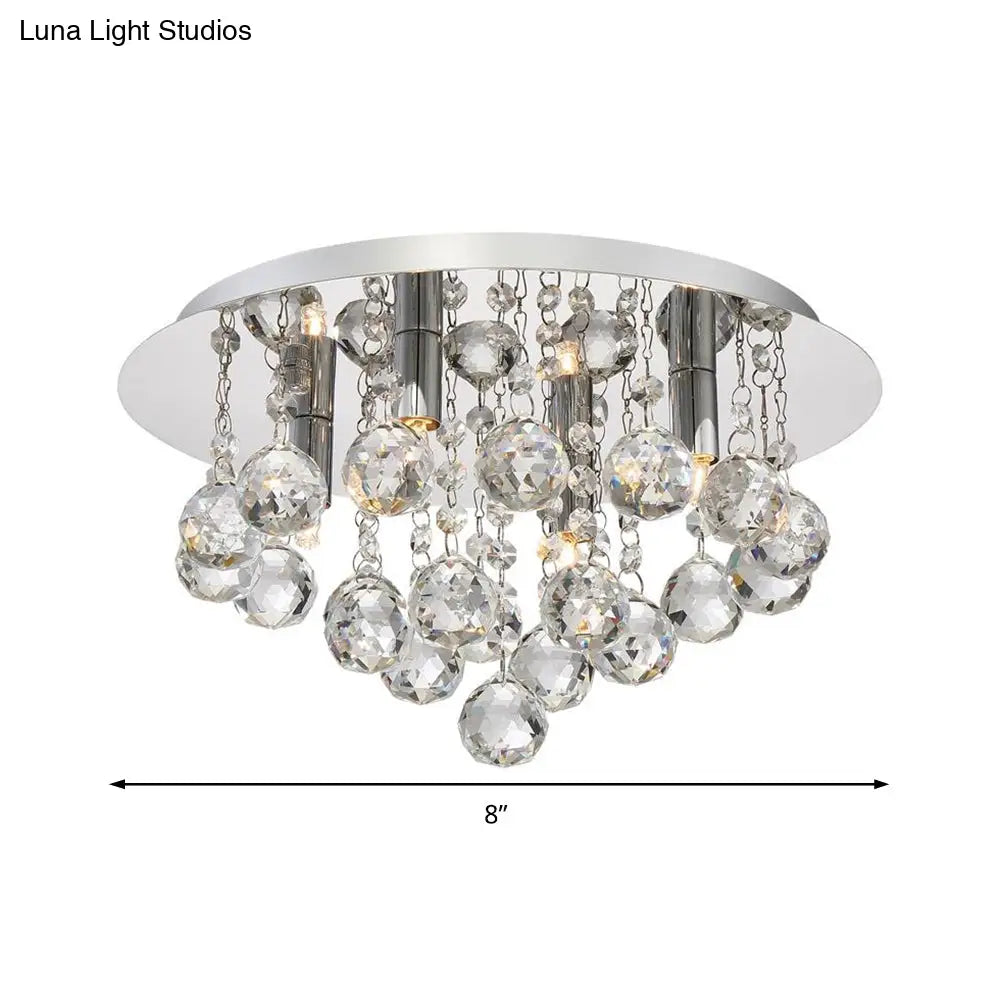 Contemporary Crystal Chrome Ceiling Light - Cascading Flush Mount 3/4/6 Lights 8’/14’/19.5’ Wide