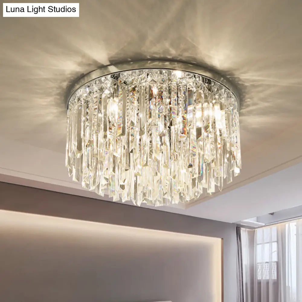 Contemporary Crystal Draping Flush Ceiling Light With Chrome/Gold Finish - 6 Heads Ideal For Bedroom