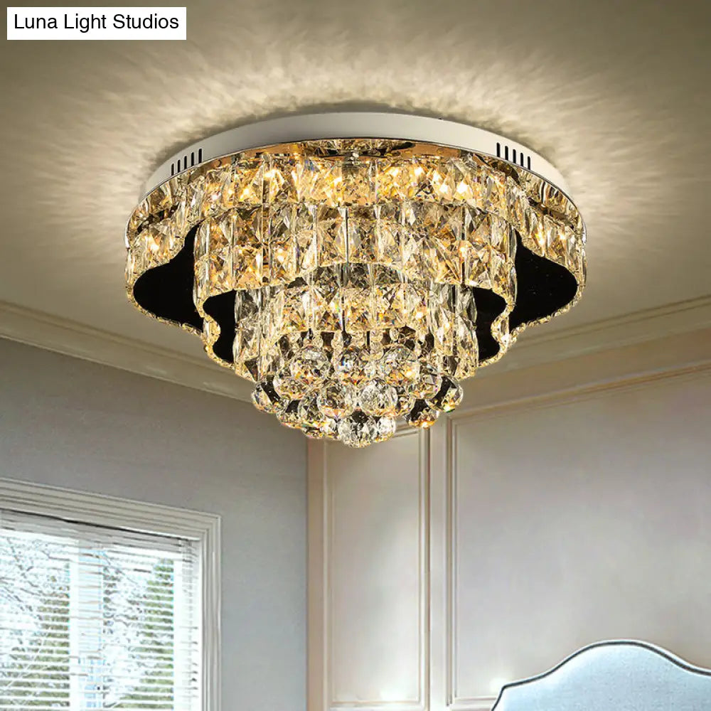 Contemporary Crystal Flush Mount Led Ceiling Light In Chrome For Bedroom