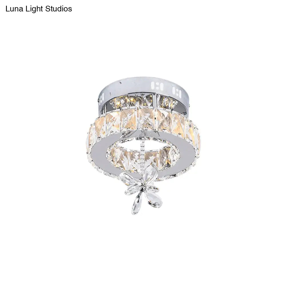 Contemporary Crystal Led Ceiling Light - Chrome Flush Mount In 3 Sizes