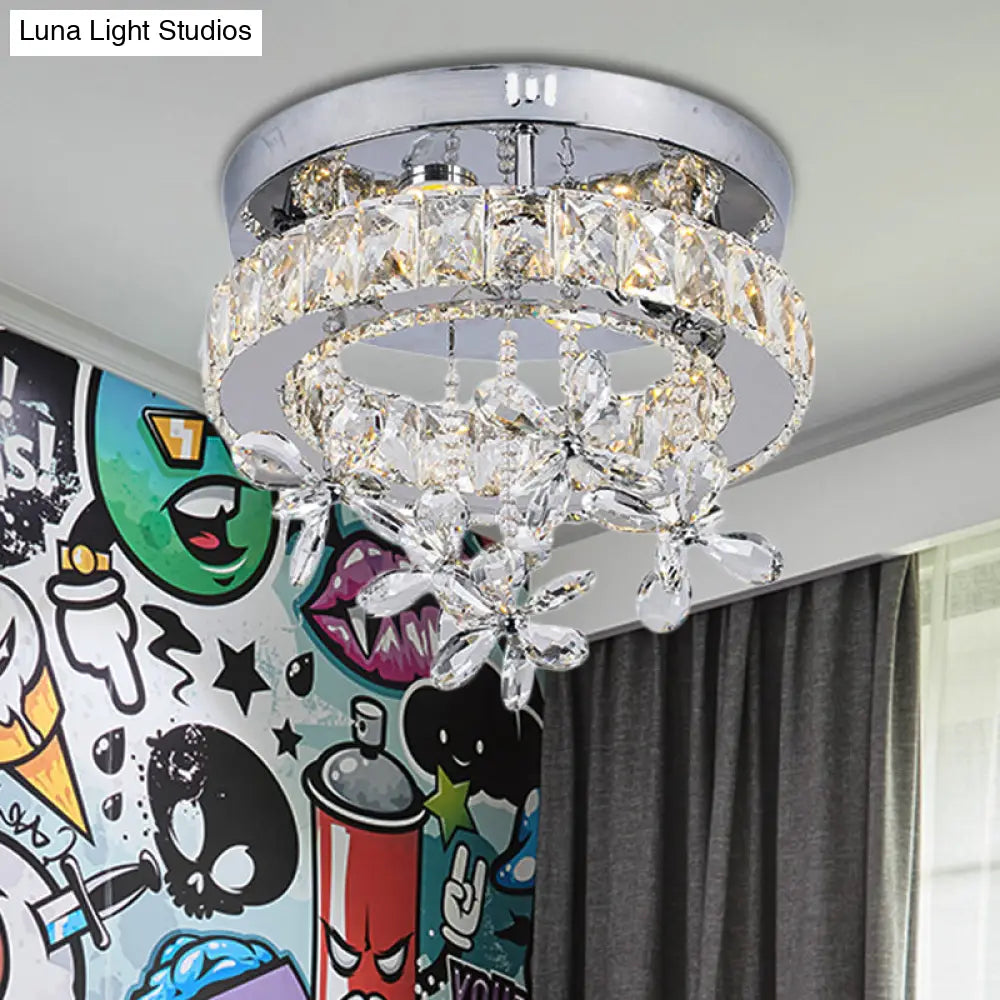 Contemporary Crystal Led Ceiling Light - Chrome Flush Mount In 3 Sizes