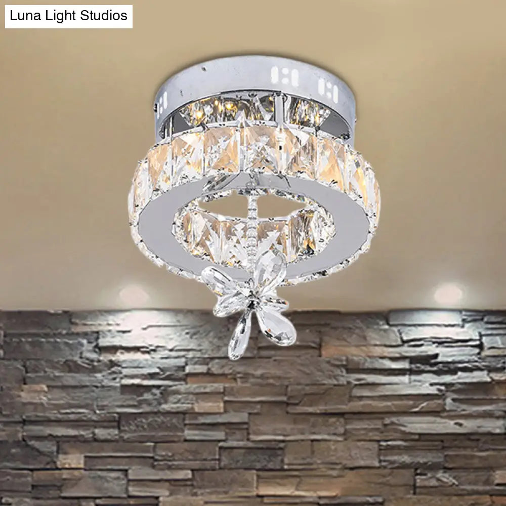 Contemporary Crystal Led Ceiling Light - Chrome Flush Mount In 3 Sizes