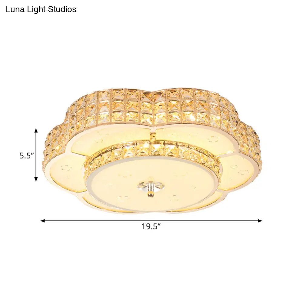 Contemporary Crystal Led Flush Mount Ceiling Light In Champagne For Parlor - Flower/Round Design