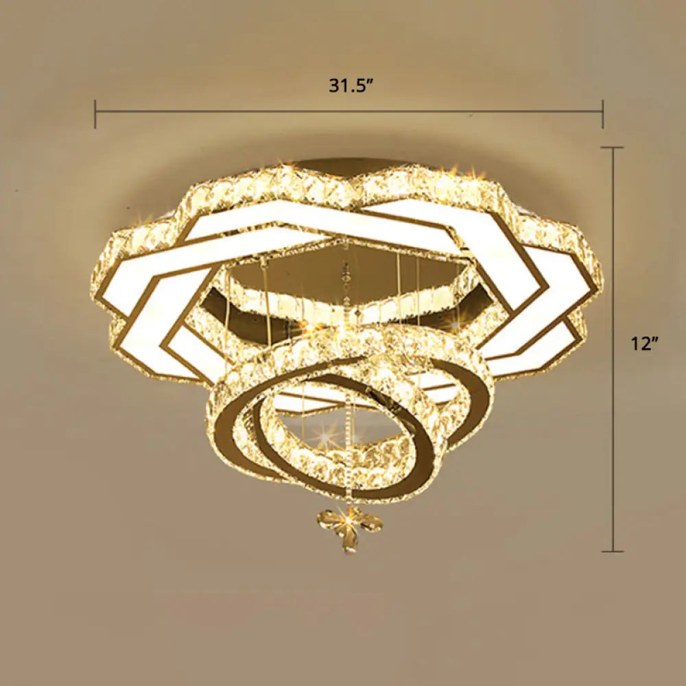Contemporary Crystal Led Silver Rings Flush Mount Ceiling Light - Ideal For Bedroom / 31.5’ Flower