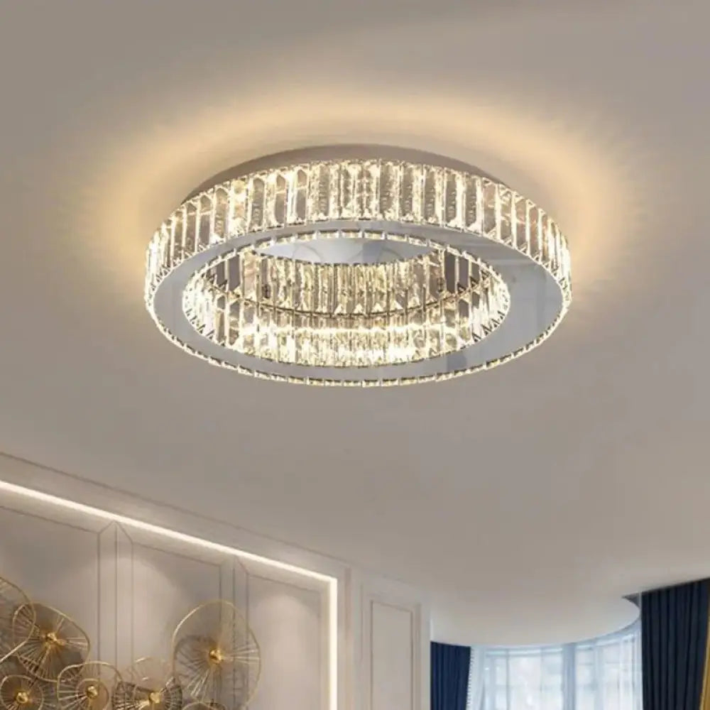 Contemporary Crystal Round Flush Mount Ceiling Light Chrome / 16