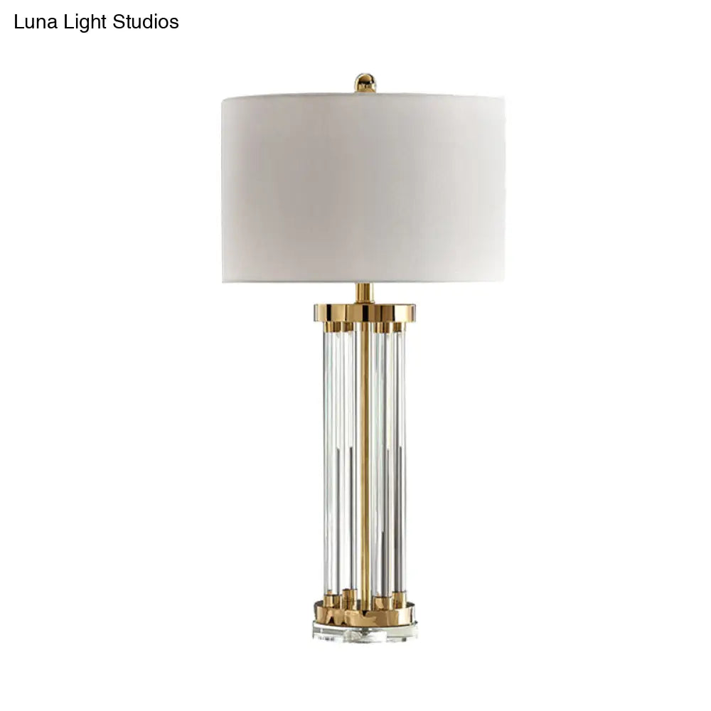 Contemporary Crystal Tube Table Lamp In White With Fabric Shade