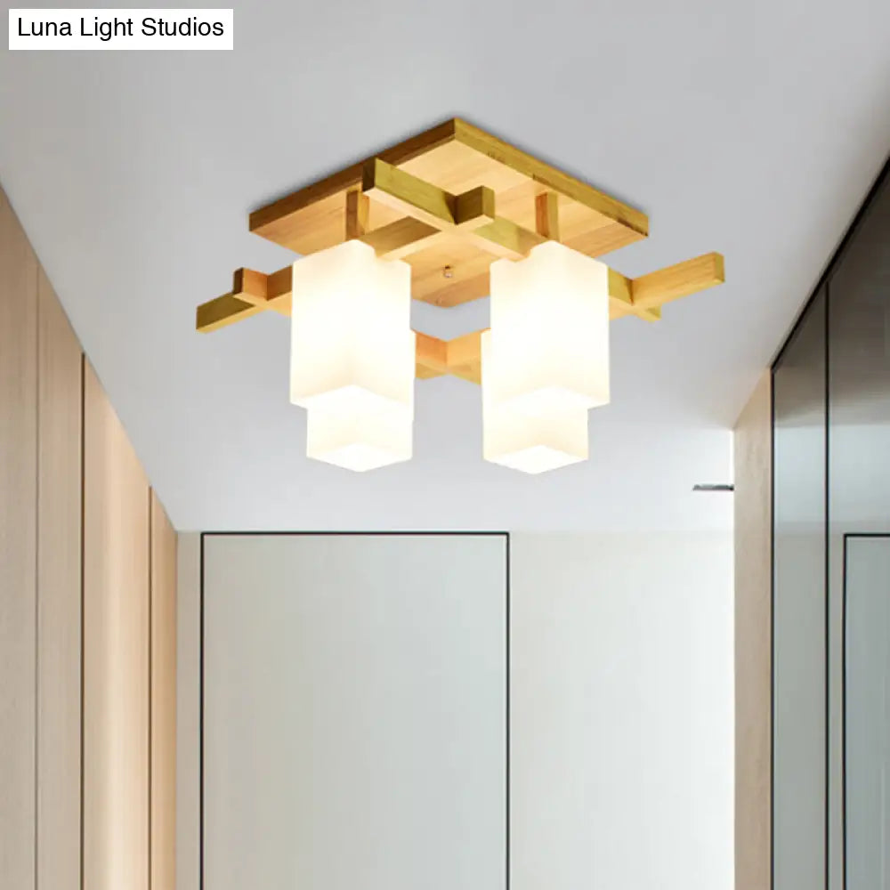 Contemporary Cube Led Ceiling Light In White For Living Room - 4/6/8 Lights Milk Glass Finish