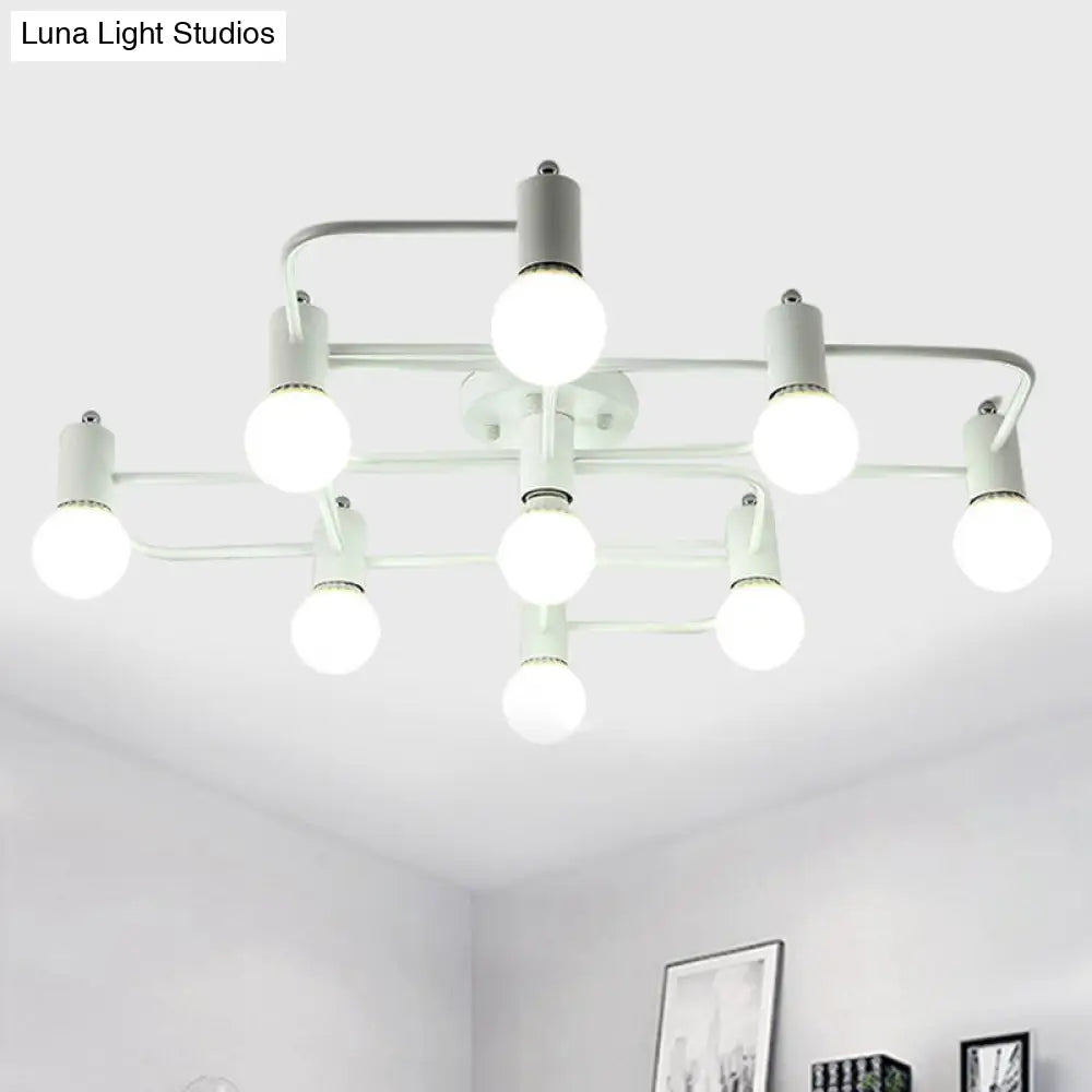 Contemporary Diamond/Rectangular Semi Flush Mount Light - 5/7/9 Lights White/Black Led Milk Glass