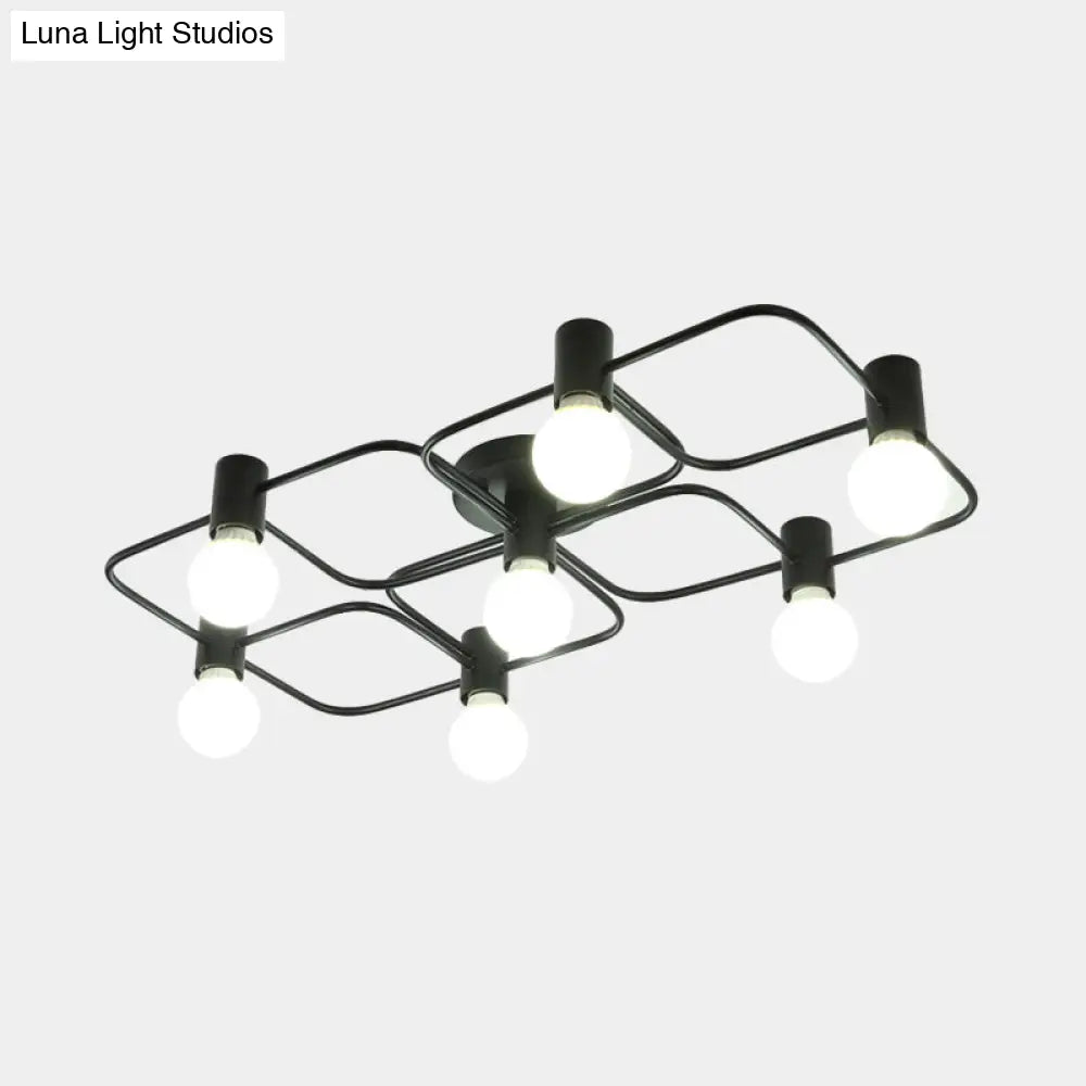 Contemporary Diamond/Rectangular Semi Flush Mount Light - 5/7/9 Lights White/Black Led Milk Glass