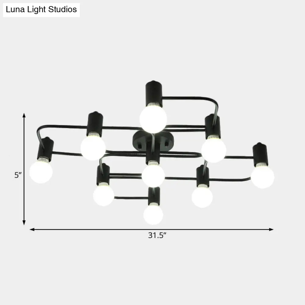 Contemporary Diamond/Rectangular Semi Flush Mount Light - 5/7/9 Lights White/Black Led Milk Glass