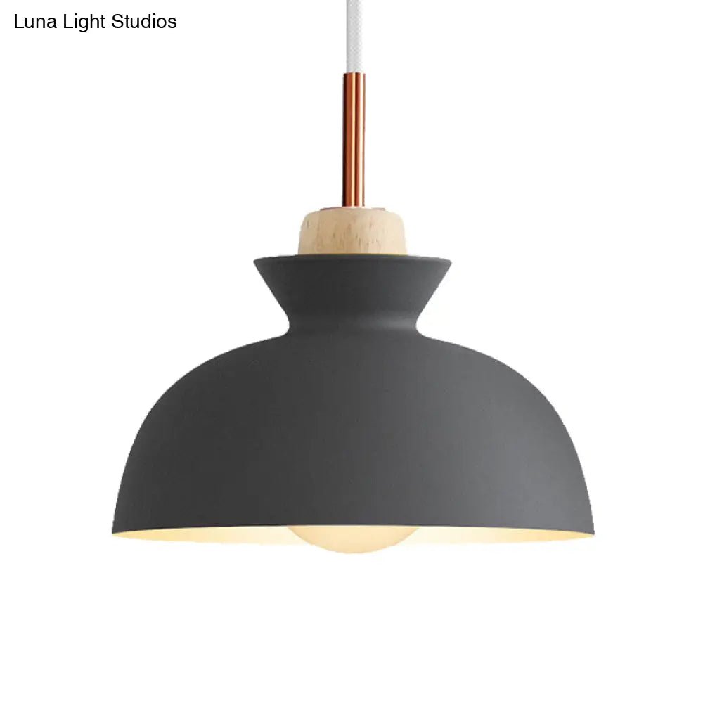 Contemporary Dome/Cone Metal Pendant Light - Grey/Yellow/Green