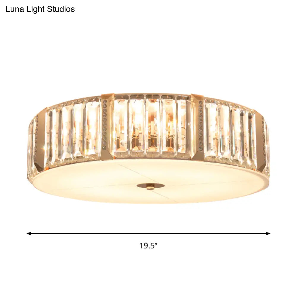 Contemporary Drum Crystal Flush Mount Lamp - 6/8 Bulbs Clear Rectangular - Cut Crystals