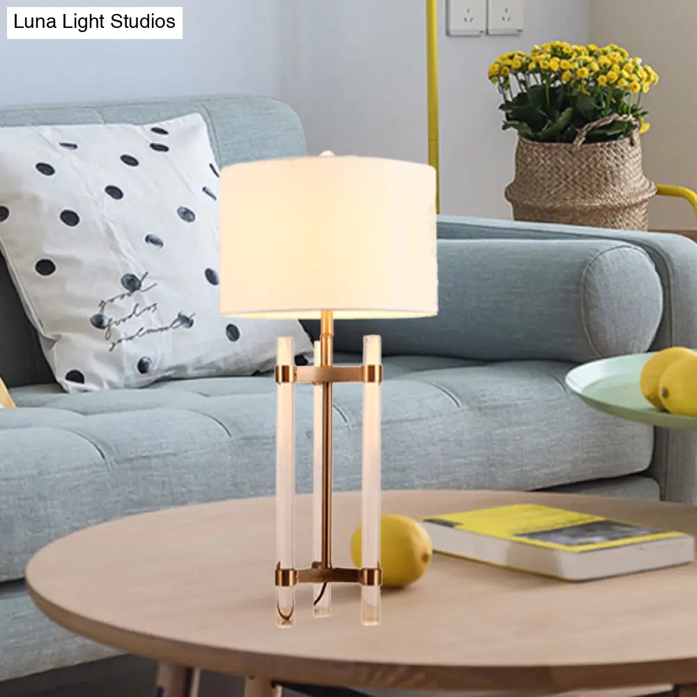 Contemporary Fabric Nightstand Lamp: Cylindrical Design White 1-Bulb Reading Light