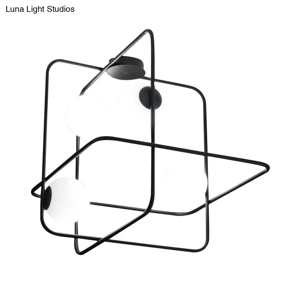 Contemporary Flush Mount Lamp With 4 Heads Matte White Glass Black/White/Gold Finish