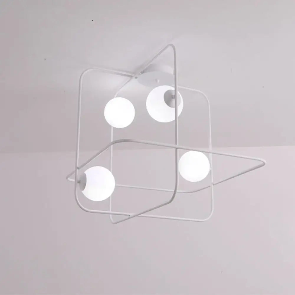 Contemporary Flush Mount Lamp With 4 Heads Matte White Glass Black/White/Gold Finish