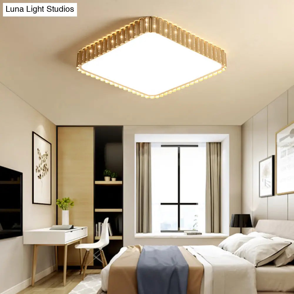 Contemporary Flush Mount Led Lamp - White/Gold Rectangular Ceiling Light Acrylic Shade Warm/White
