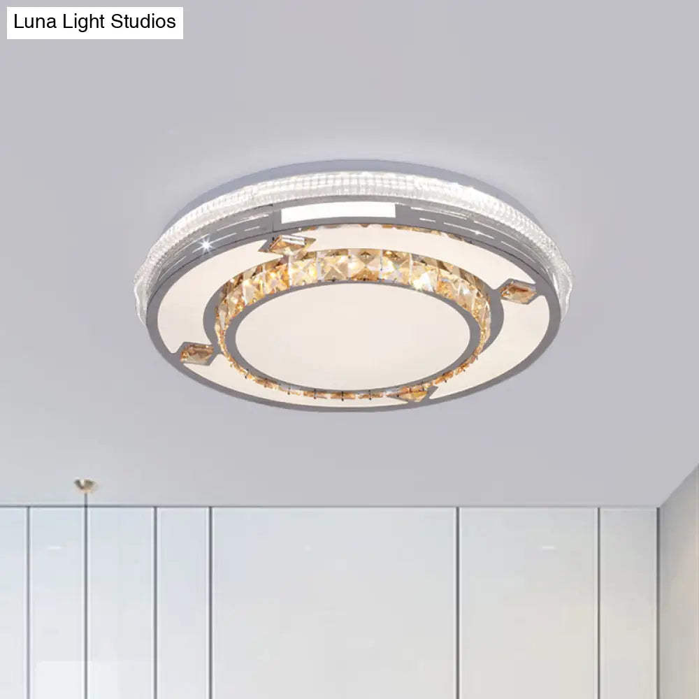 Contemporary Flushmount Ceiling Light With Led Crystals In White Heart/Floral/Circle Pattern