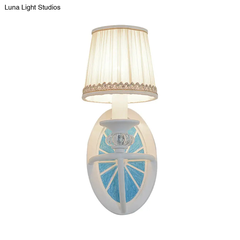 Contemporary Fold Tapered Shade Wall Light - Wheel Metal White Lamp With 1