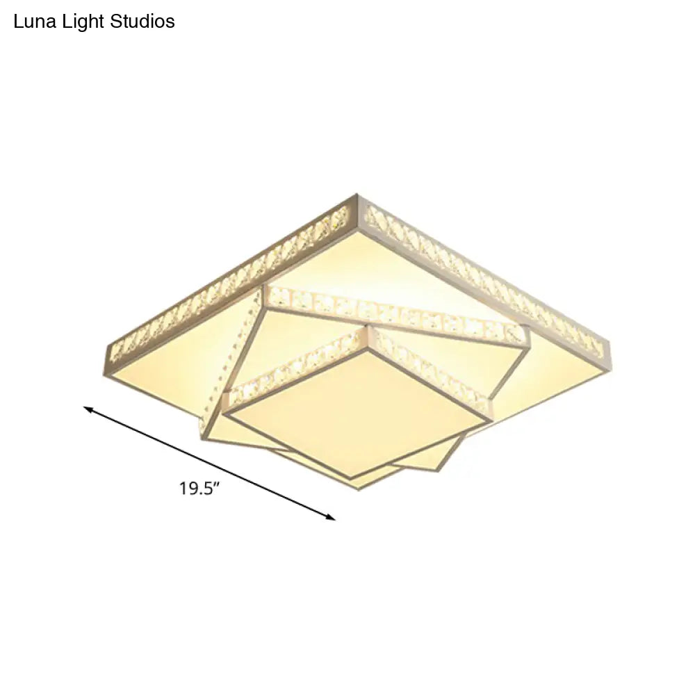 Contemporary Geometric Crystal Ceiling Light With Remote Control Dimming - Led Flush Mount Multiple
