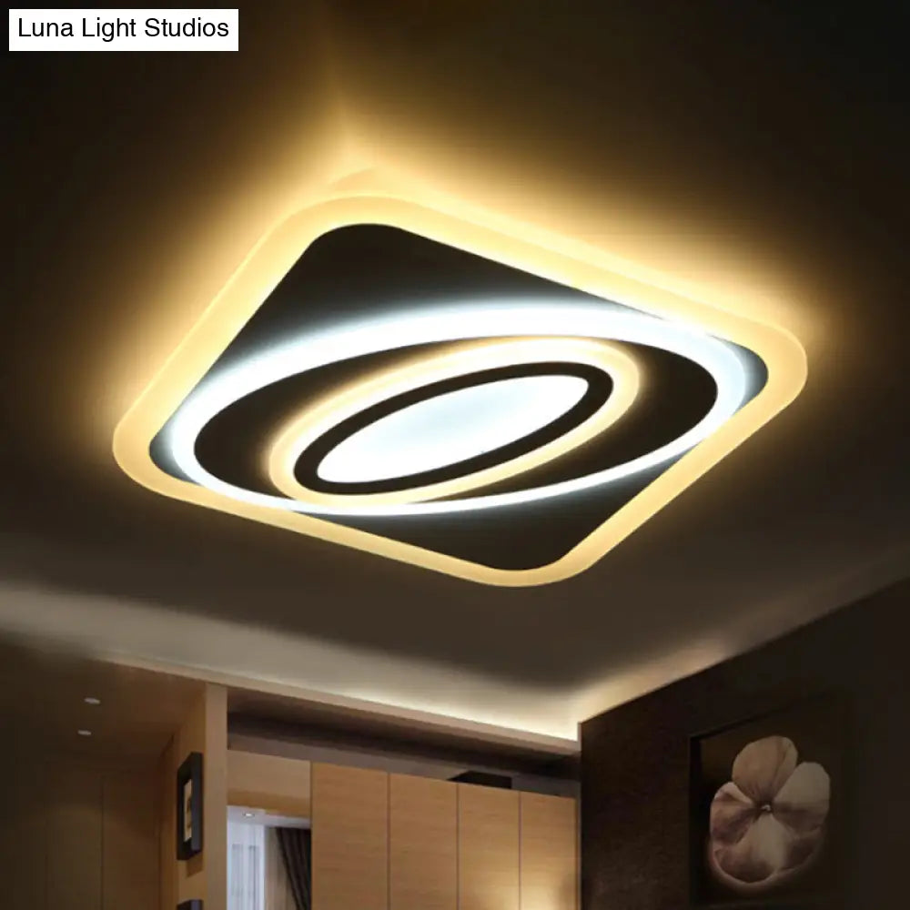 Contemporary Geometric Led Flush Mount Ceiling Light Fixture – Warm/White Acrylic 8’/19.5’