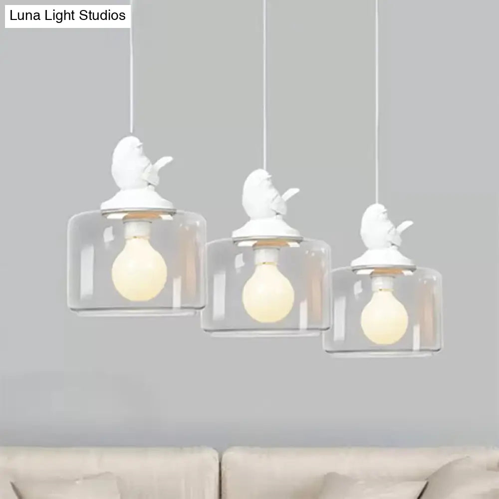 Contemporary Glass Pendant Light With Bird Design - Perfect For Restaurants Clear Drum Shade Hanging