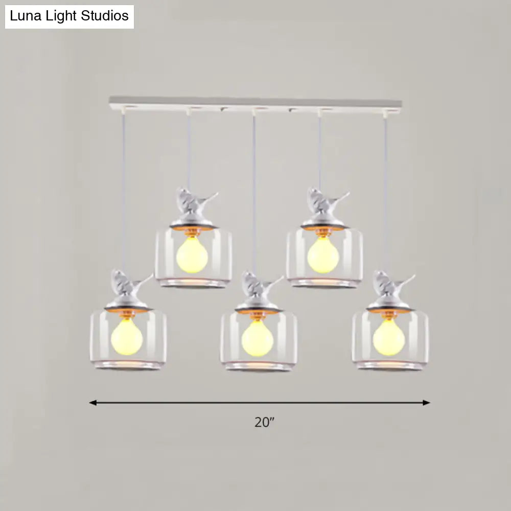 Contemporary Glass Pendant Light With Bird Design - Perfect For Restaurants Clear Drum Shade Hanging