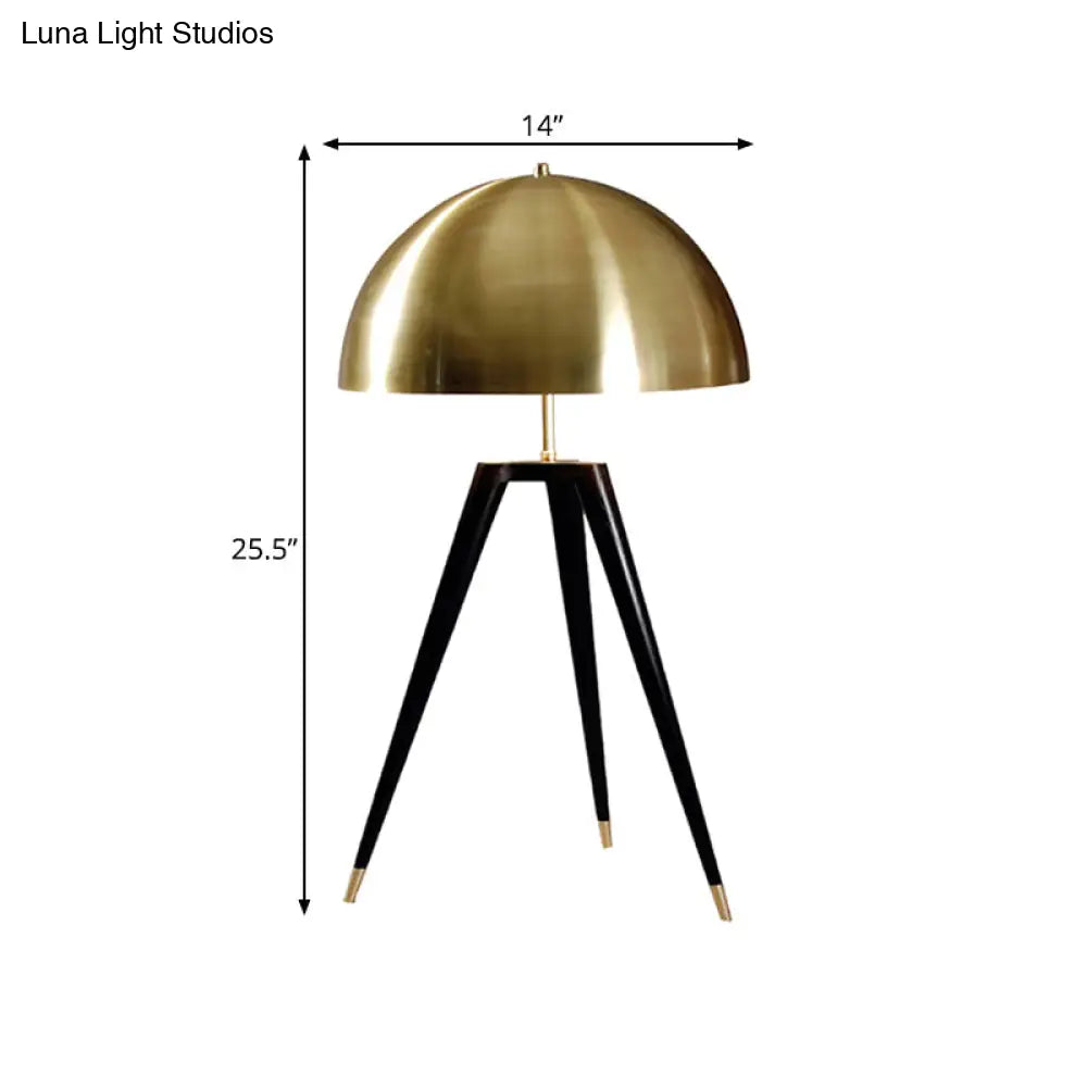 Contemporary Gold Finish Dome Table Lamp With Tripod - 1 Light Metallic For Living Room