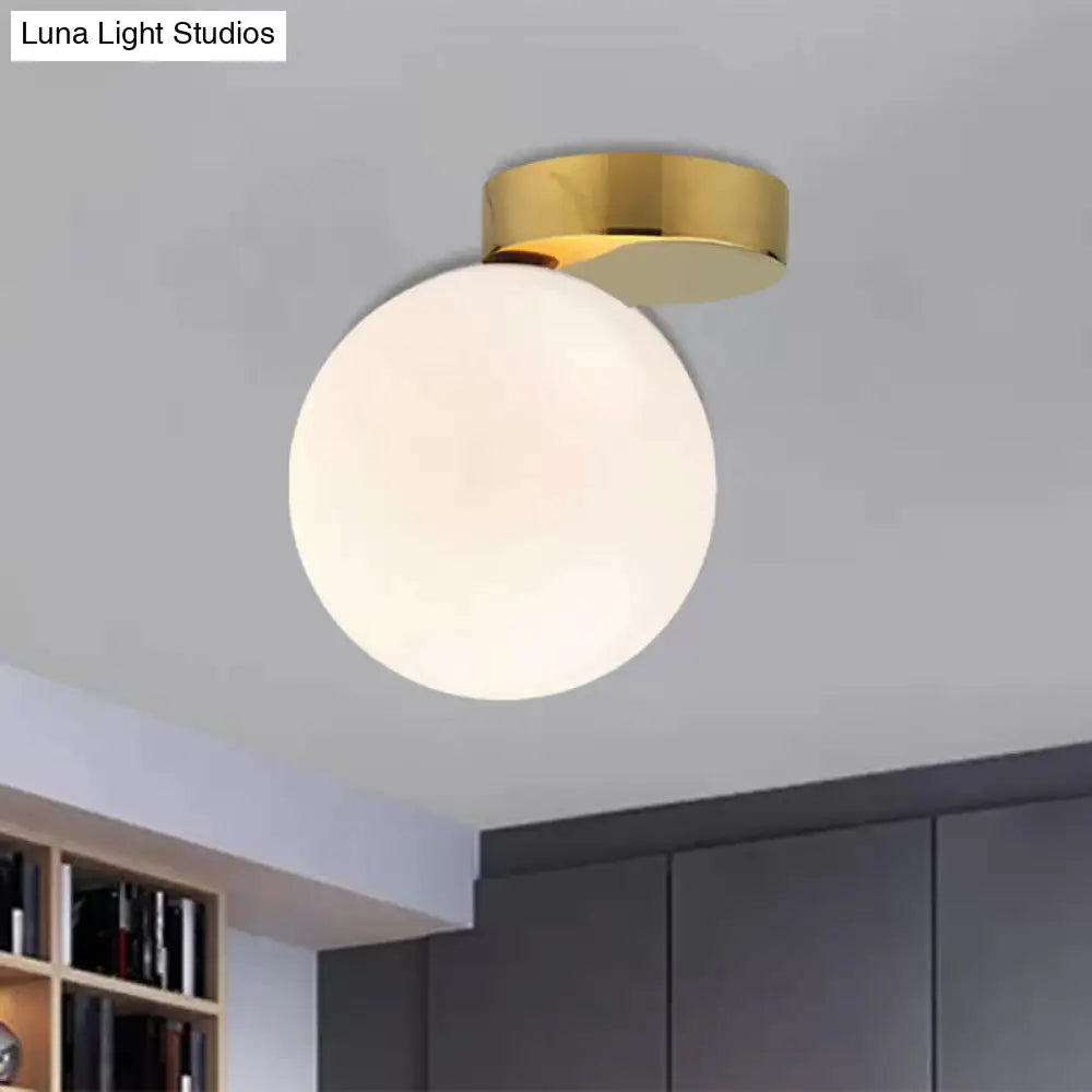 Contemporary Gold Finish Milk Glass Flush Mount Lighting - 6’/8’ W 1 Head Ceiling Light